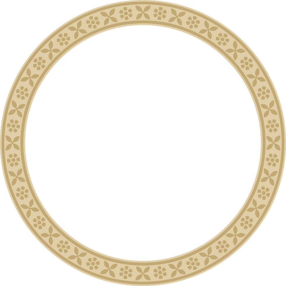 round golden Indian national ornament. Ethnic plant circle, border. Frame, flower ring. Poppies and leaves vector