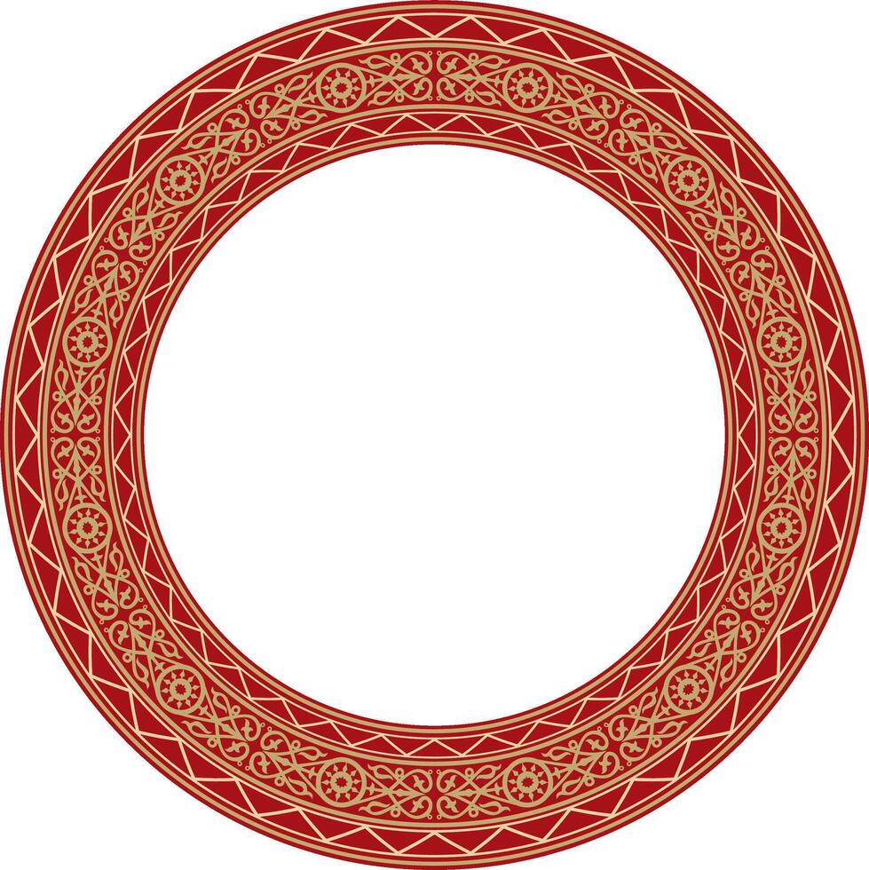 golden and red round Yakut ornament. Endless circle, border, frame of the northern peoples of the Far East. vector