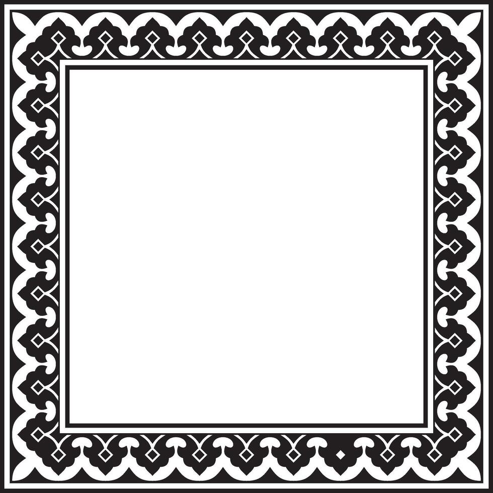 square monochrome black national Persian ornament. Rectangle, frame, border, ethnic pattern of the peoples of Iran, Iraq, Tajikistan vector