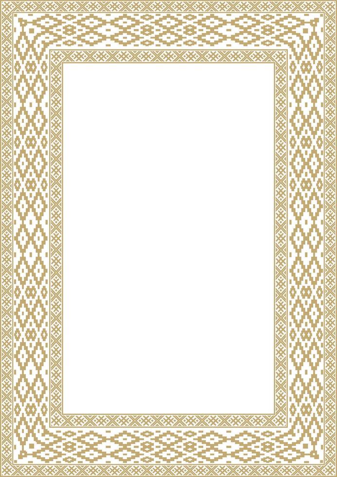 golden square belarusian national ornament frame. Ethnic pattern rectangle of Slavic peoples, Russian, Ukrainian, Serb, Pole, Bulgarian. Cross stitch template vector