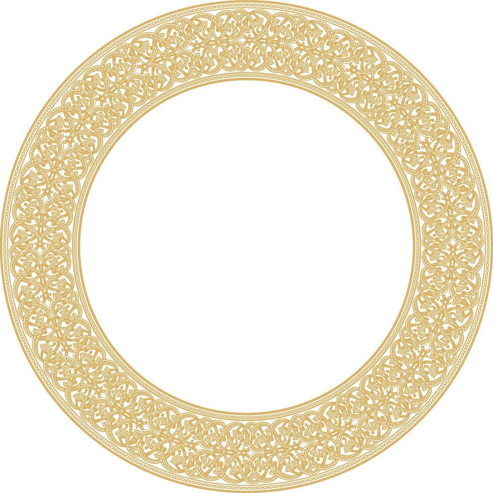 golden round oriental ornament. Arabic patterned circle of Iran, Iraq, Turkey, Syria. Persian frame, border vector
