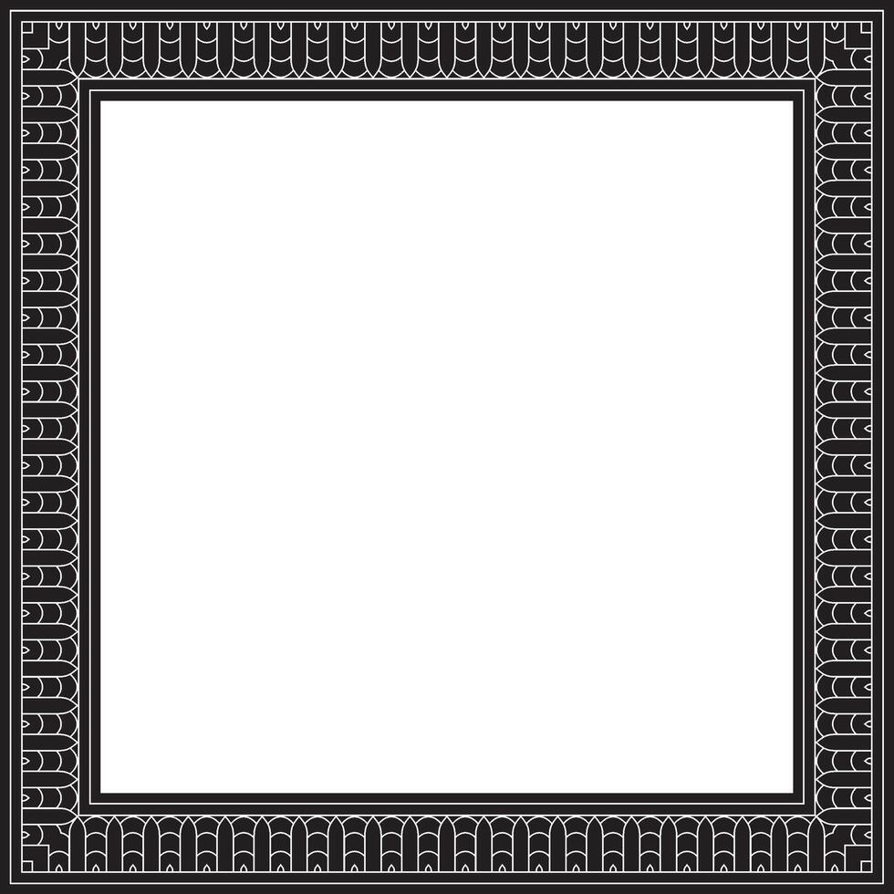 black monochrome square Egyptian ornament. Rectangle, frame, ancient Egypt.Pattern of lotus flowers and sun. Template for stained glass vector