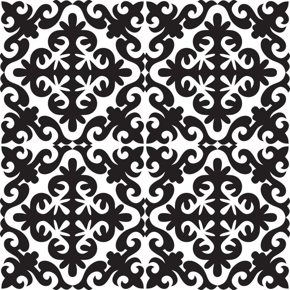 black monochrome seamless Kazakh national ornament. Ethnic endless pattern of the peoples of the Great Steppe, vector