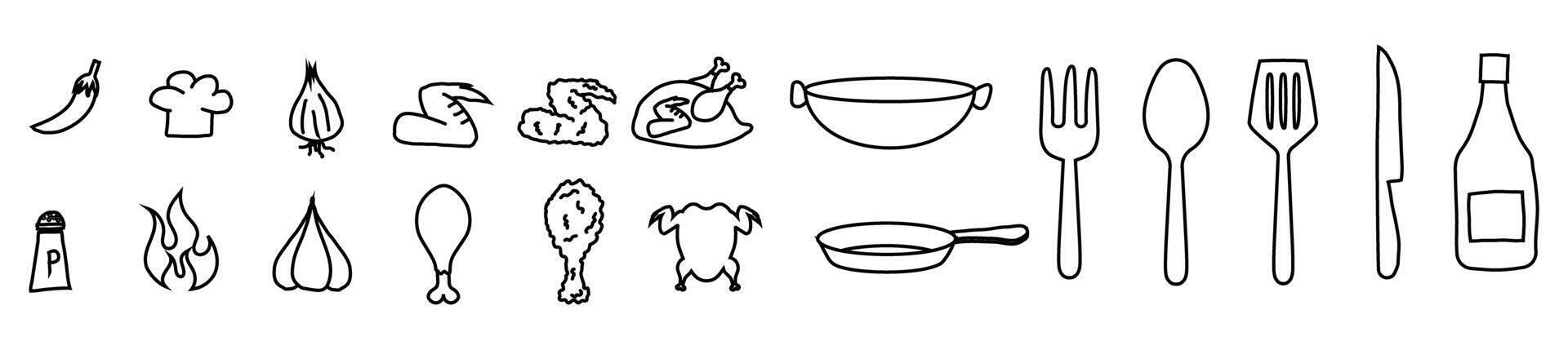 fried chicken icon doodle hand drawing kitchen cooking utensil tools symbol vector