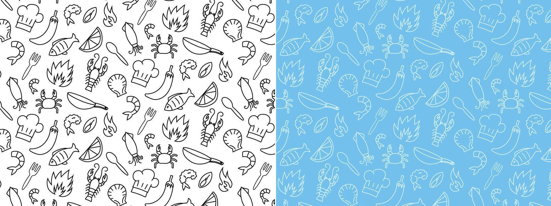 seafood restaurant seameless pattern background doodle hand drawing, transparent icon vector