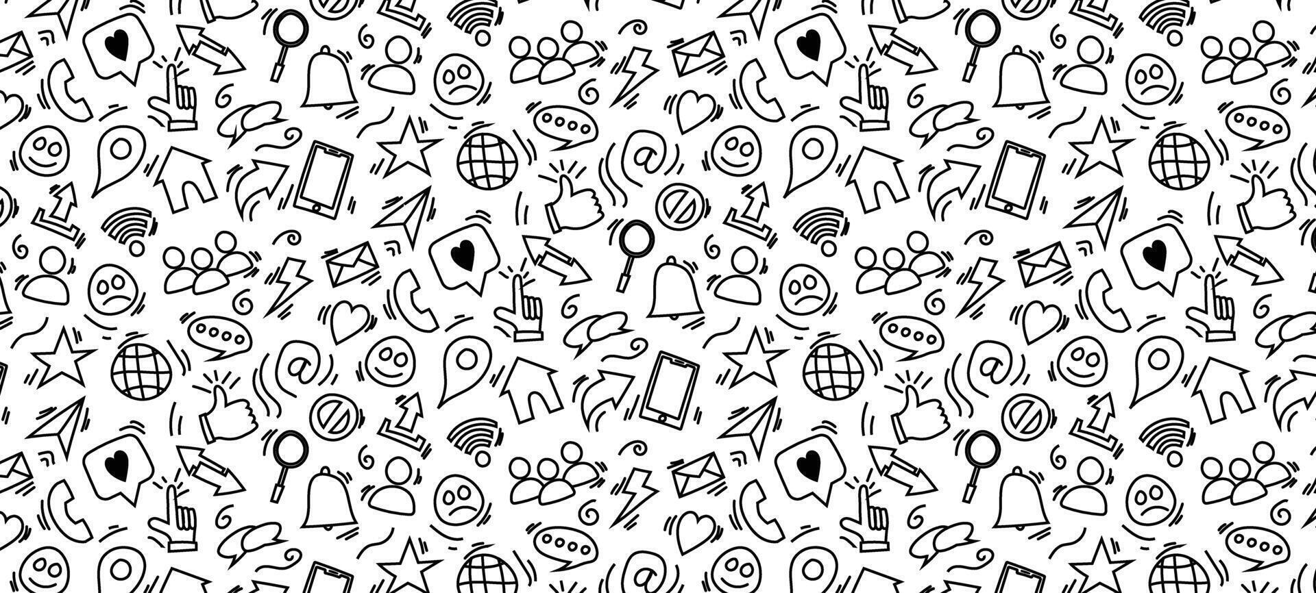 social media doodle background seamless pattern repeat icon cute vector