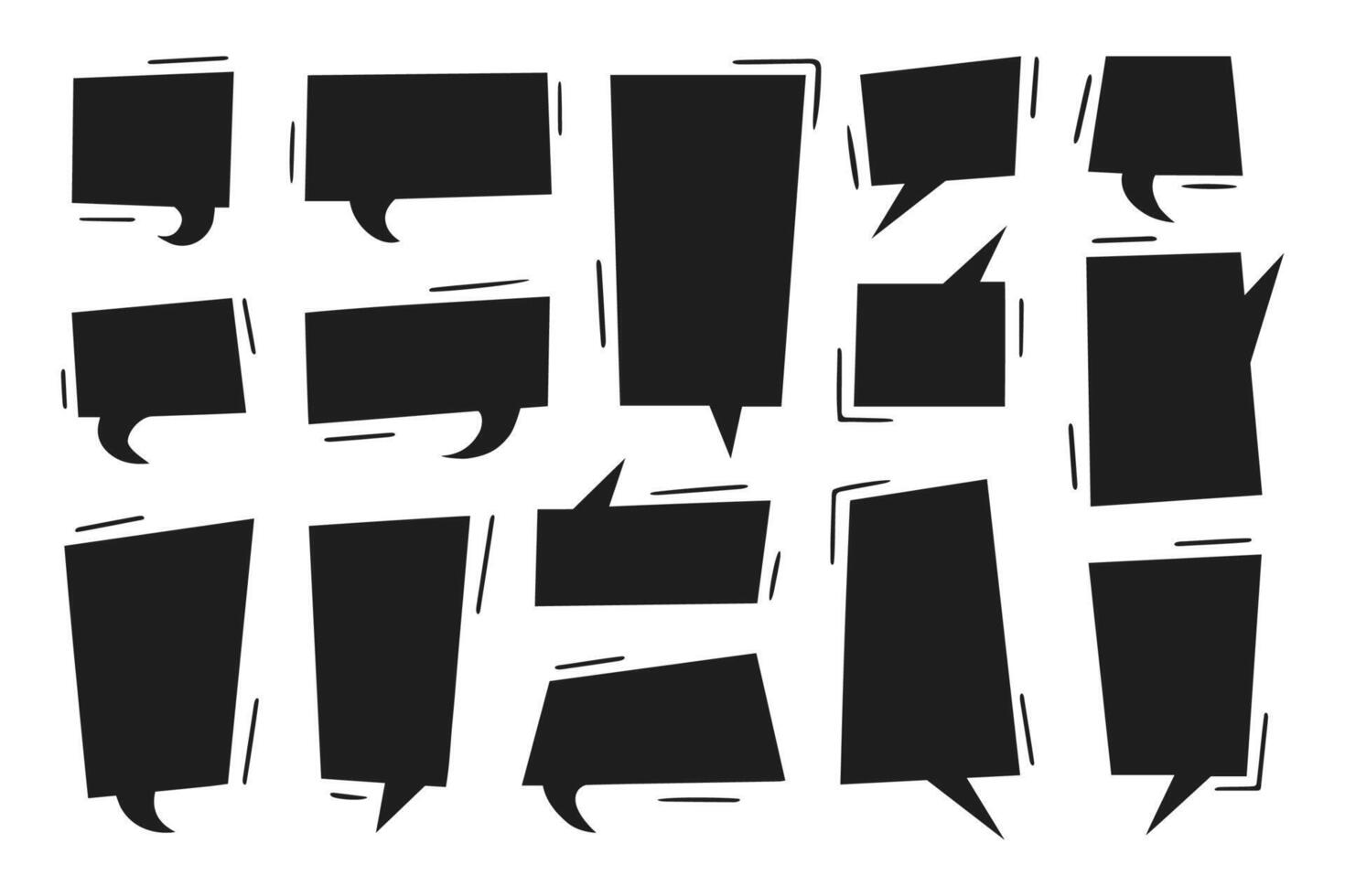 Black rectangular text boxes and speech bubbles, bold frames, stickers and backgrounds for text. Comic design elements. vector