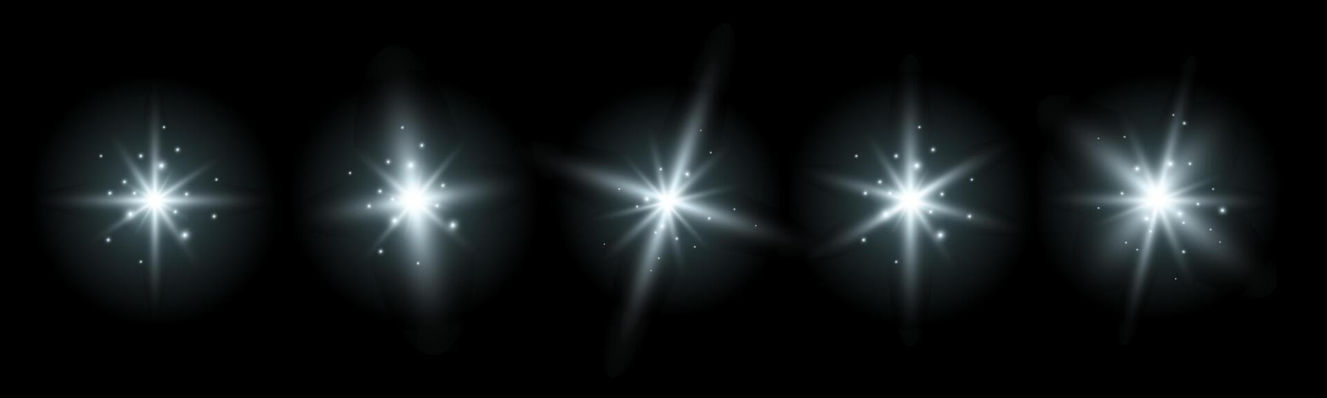 Set of glowing sparkles and stars, shining bursts with glitters and sequins around. Group of light effects on the black background. illustration. vector