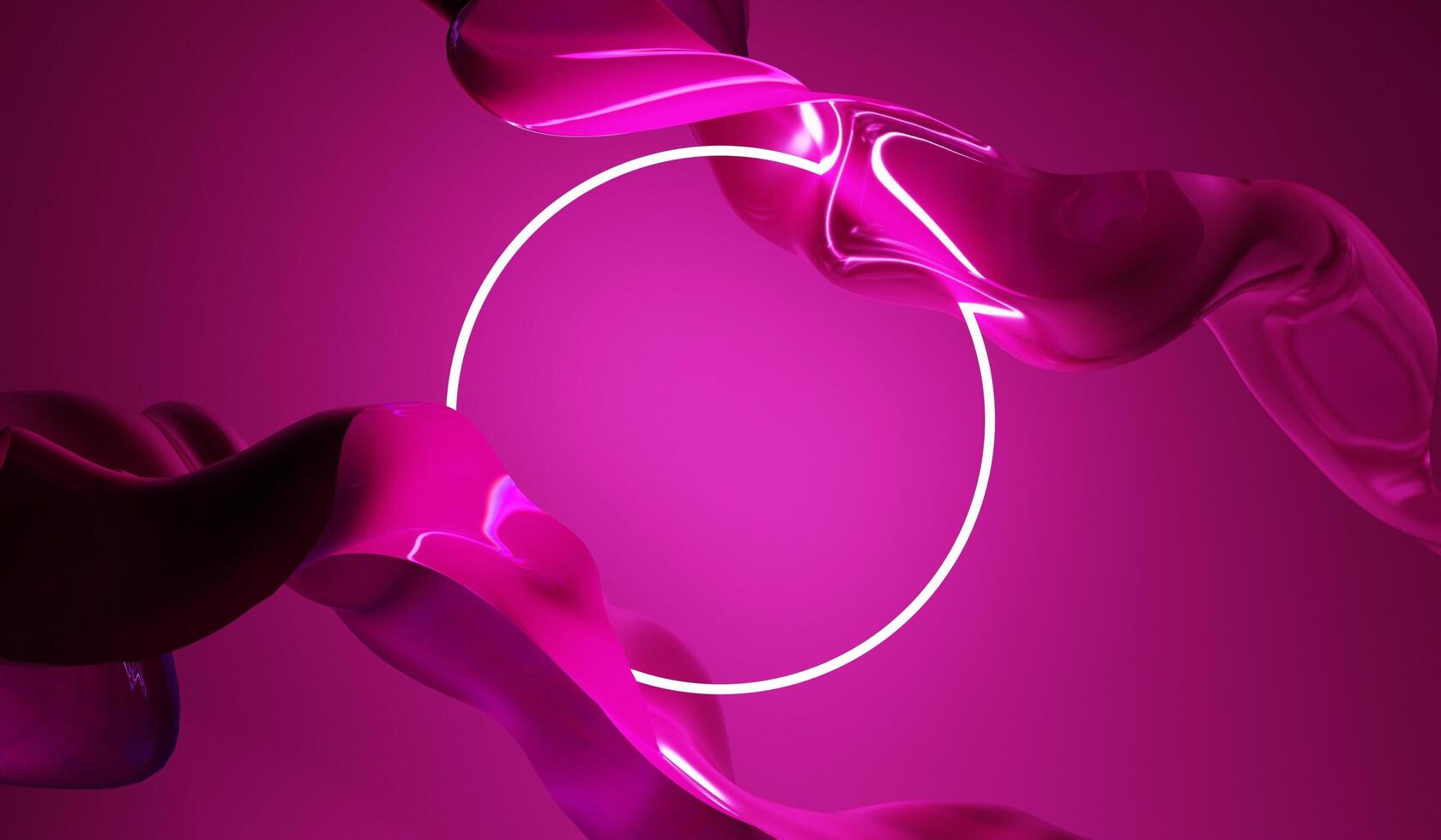 Acrylic circle frame, translucent ribbon, acrylic circle of glass, morphology glass frame, wavy fabric, glass or plastic background, glass morphology, blank template, 3d rendering photo