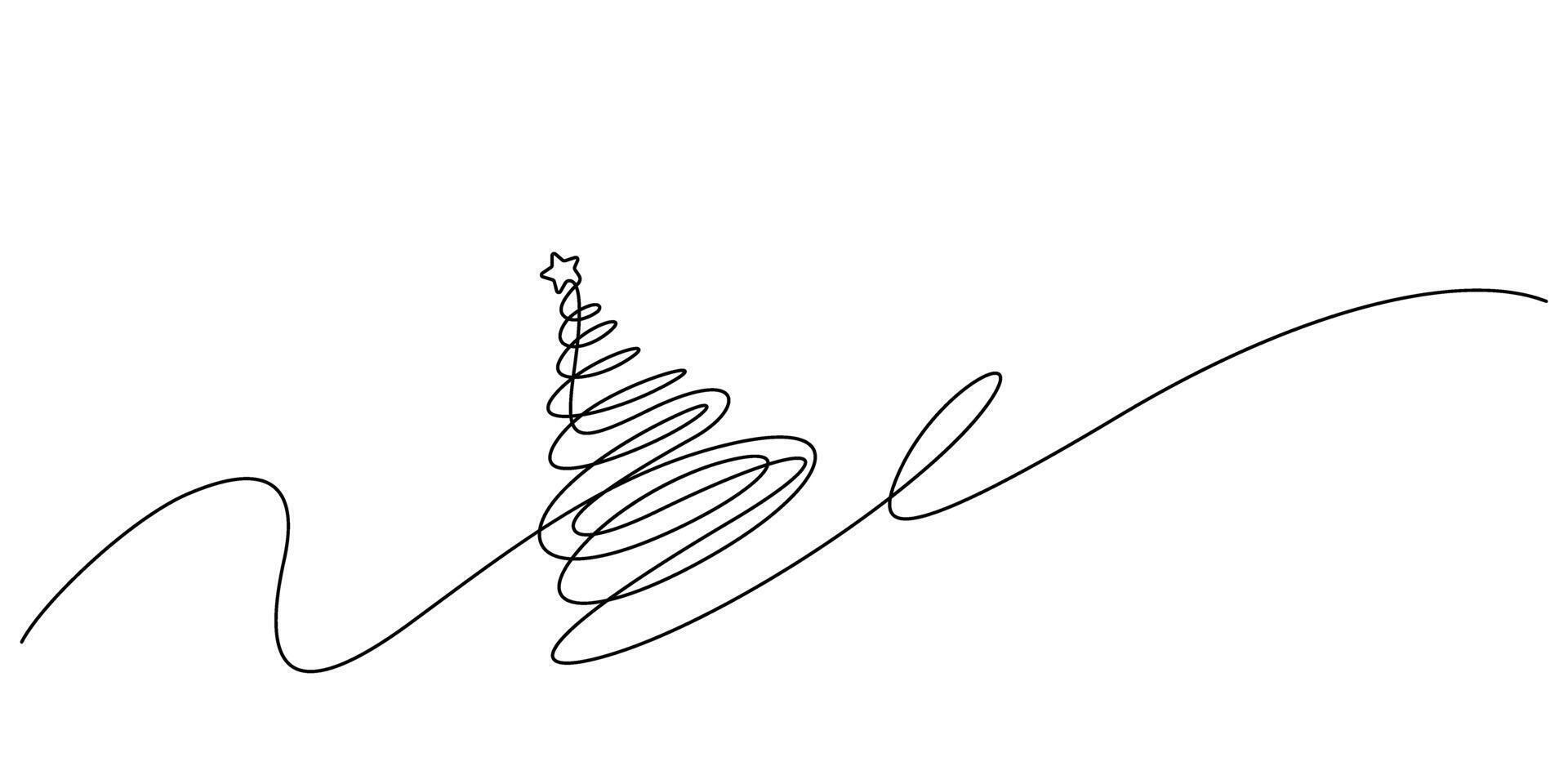 christmas tree one line drawing hand drawn minimalism vector