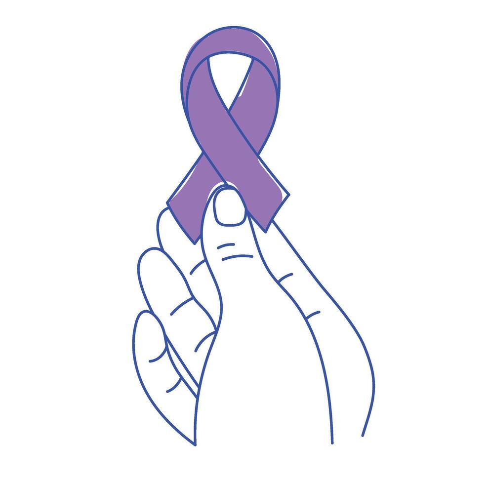A hand holding a purple ribbon vector