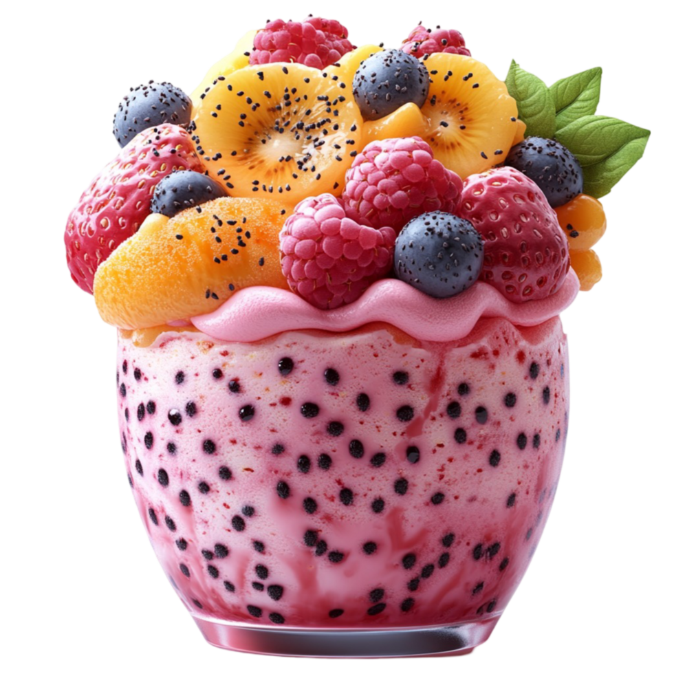 A Bowl Of Fruit With a Pink Top And blue Berries Transparent Background. png