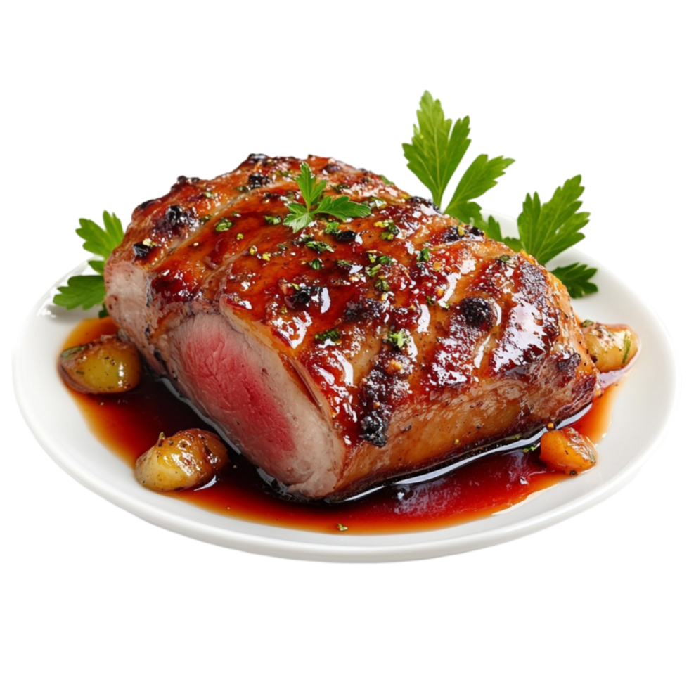 A Piece Of Meat On a Plate With Sauce Transparent Background png