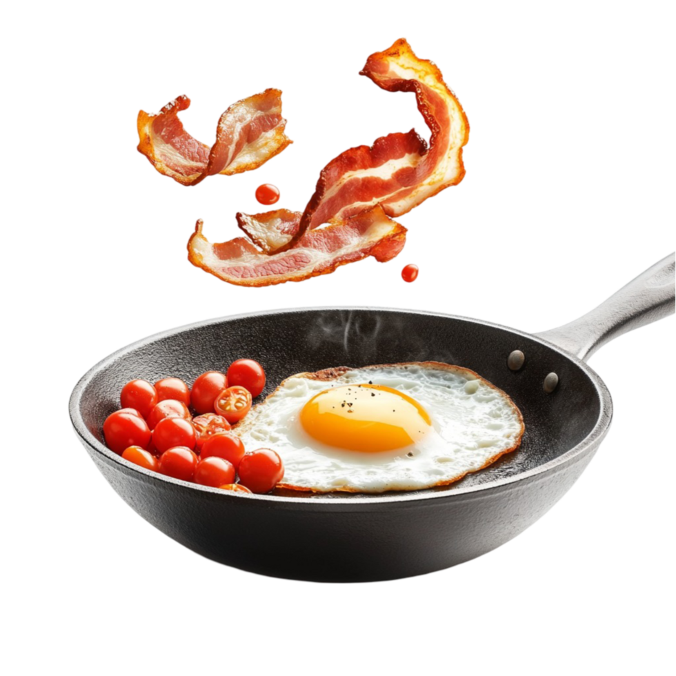 Plate Of Fried Eggs Bacon And Toast iSolated On a Transparent Background png