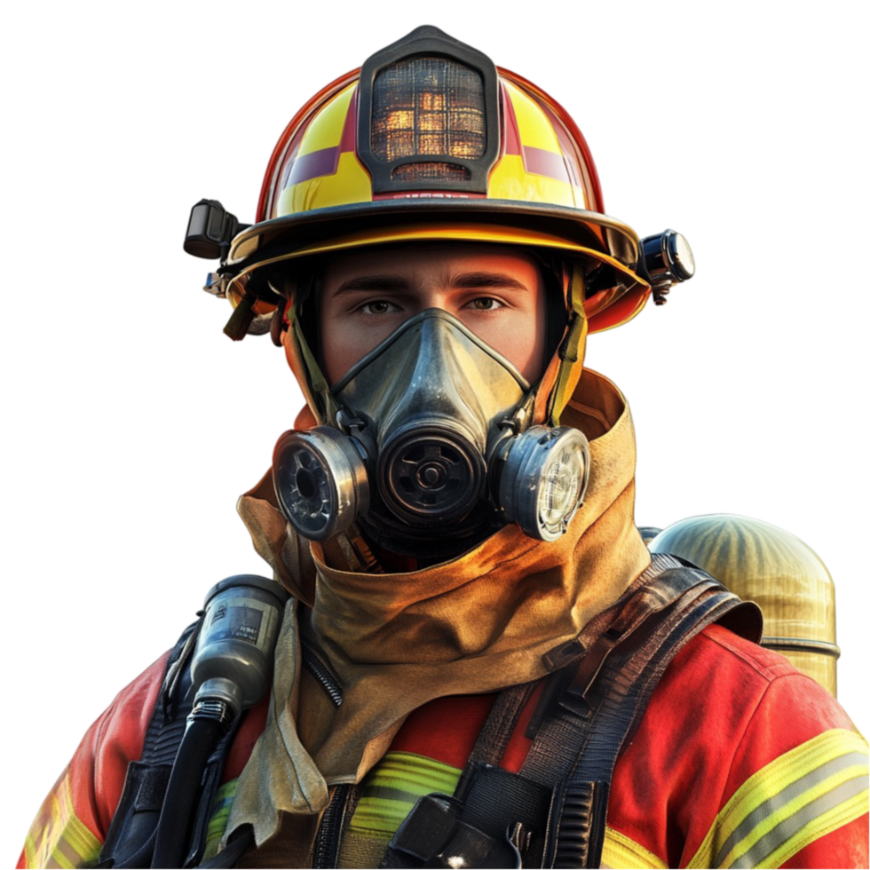 Firefighter With Gas Mask And Helmet Transparent Background png
