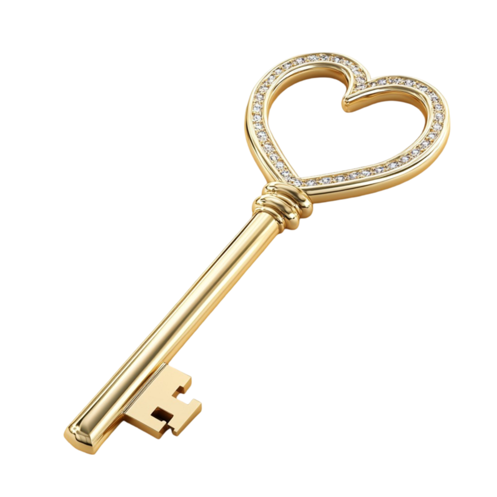 Gold Key With Heart Shape On Transparent Background png
