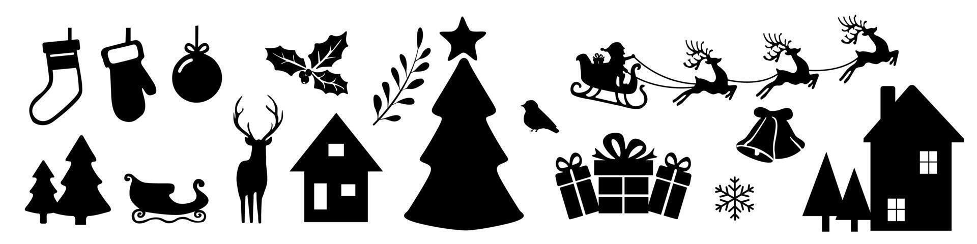Christmas New Year elements silhouette vector