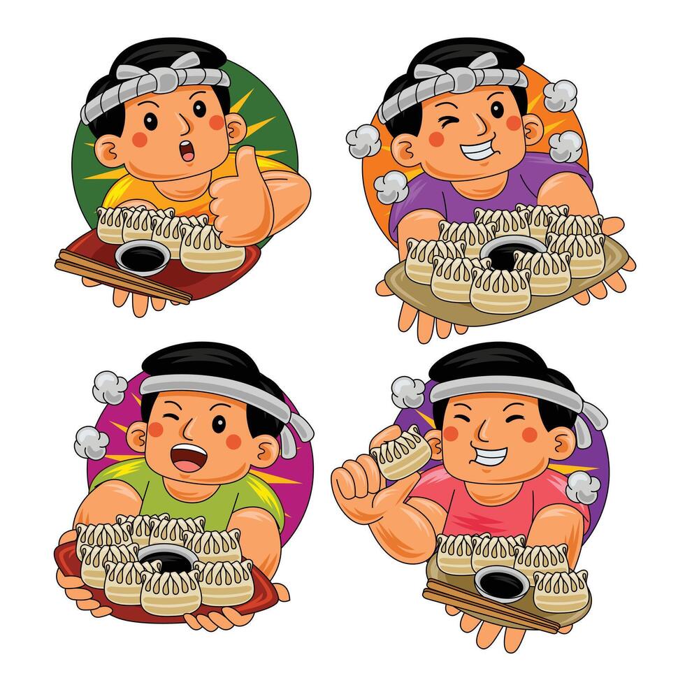man eating gyoza japan food vector