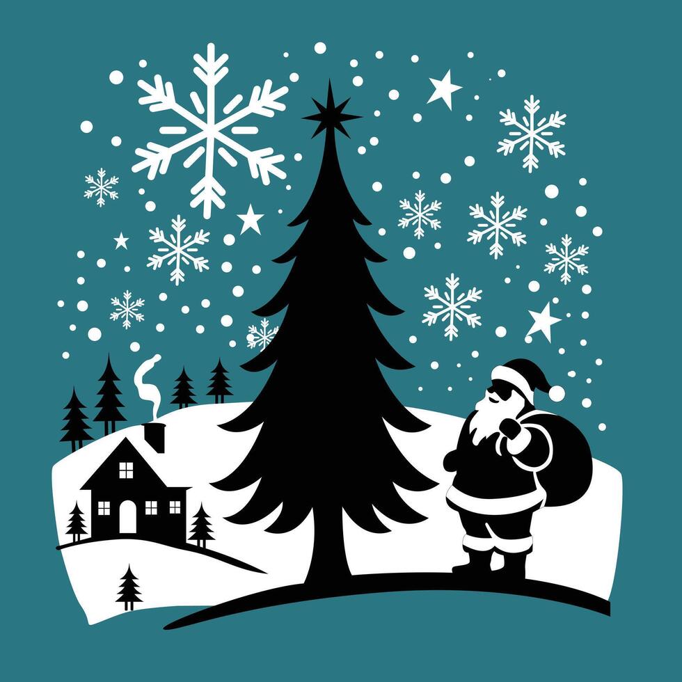 santa claus and christmas tree in the snow vector