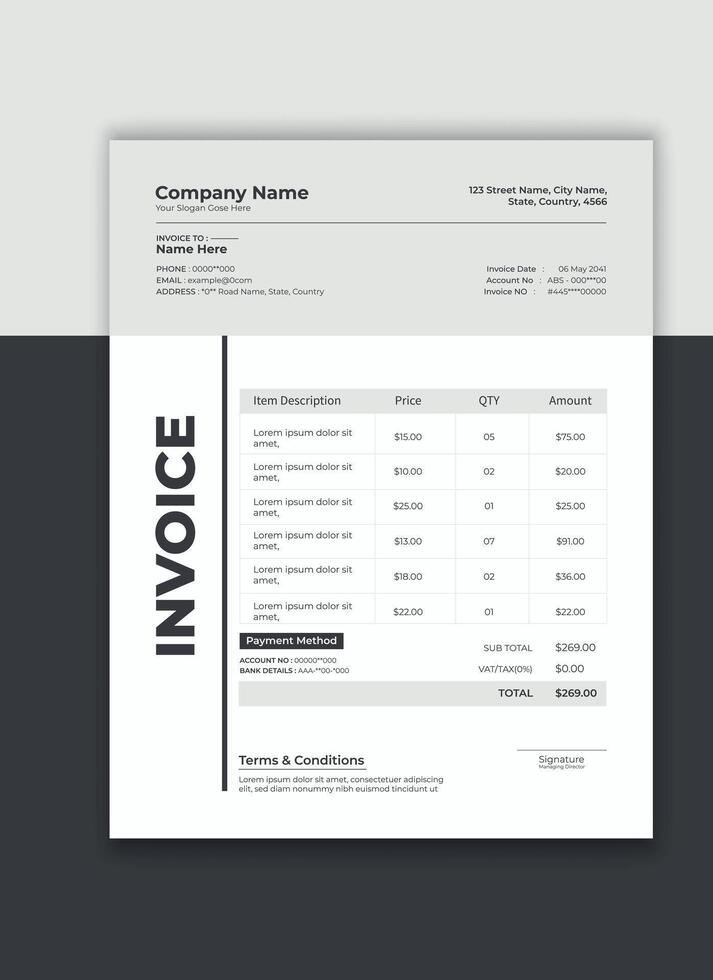 Creative clean business invoice template design. bill payment agreement or cash memo template. Corporate business invoice template layout vector