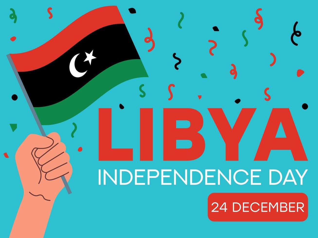 libya independence day 24 december, libya flag in hand. Greeting card, poster, banner template vector