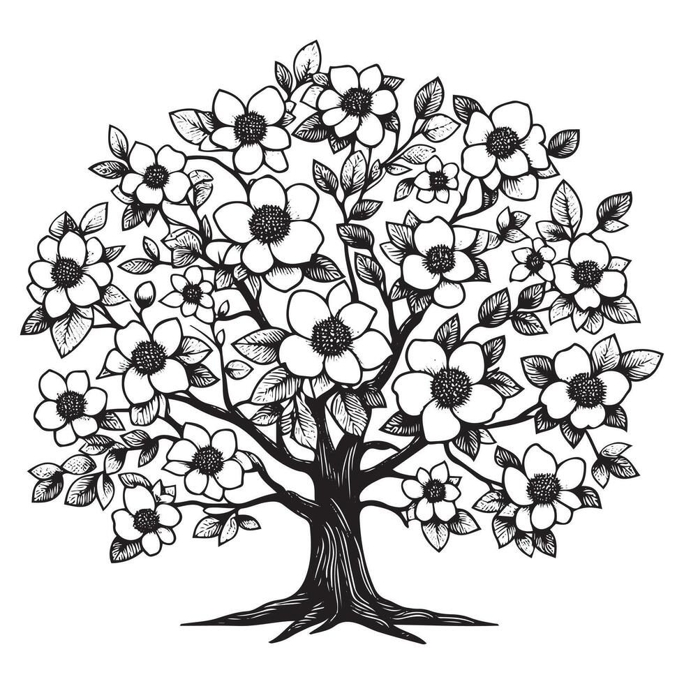 Modern Floral Line Art Tree vector
