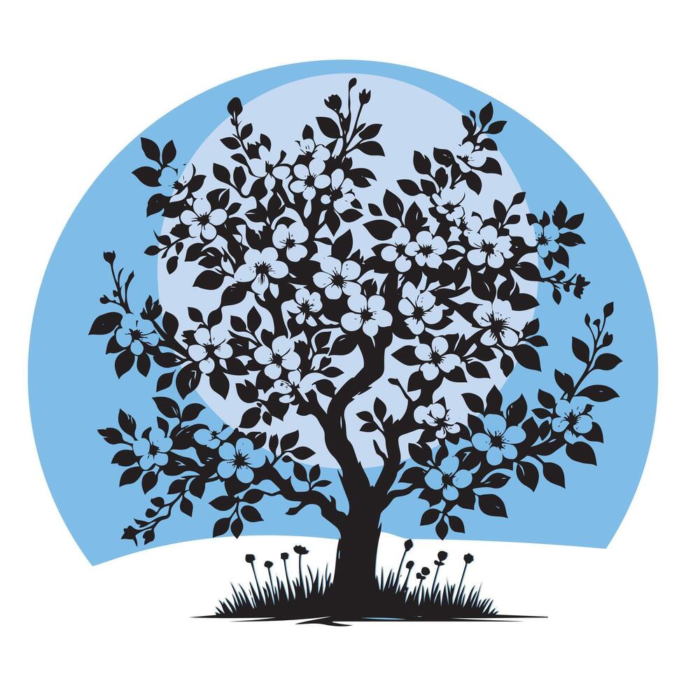 flower tree silhouette art style with background vector