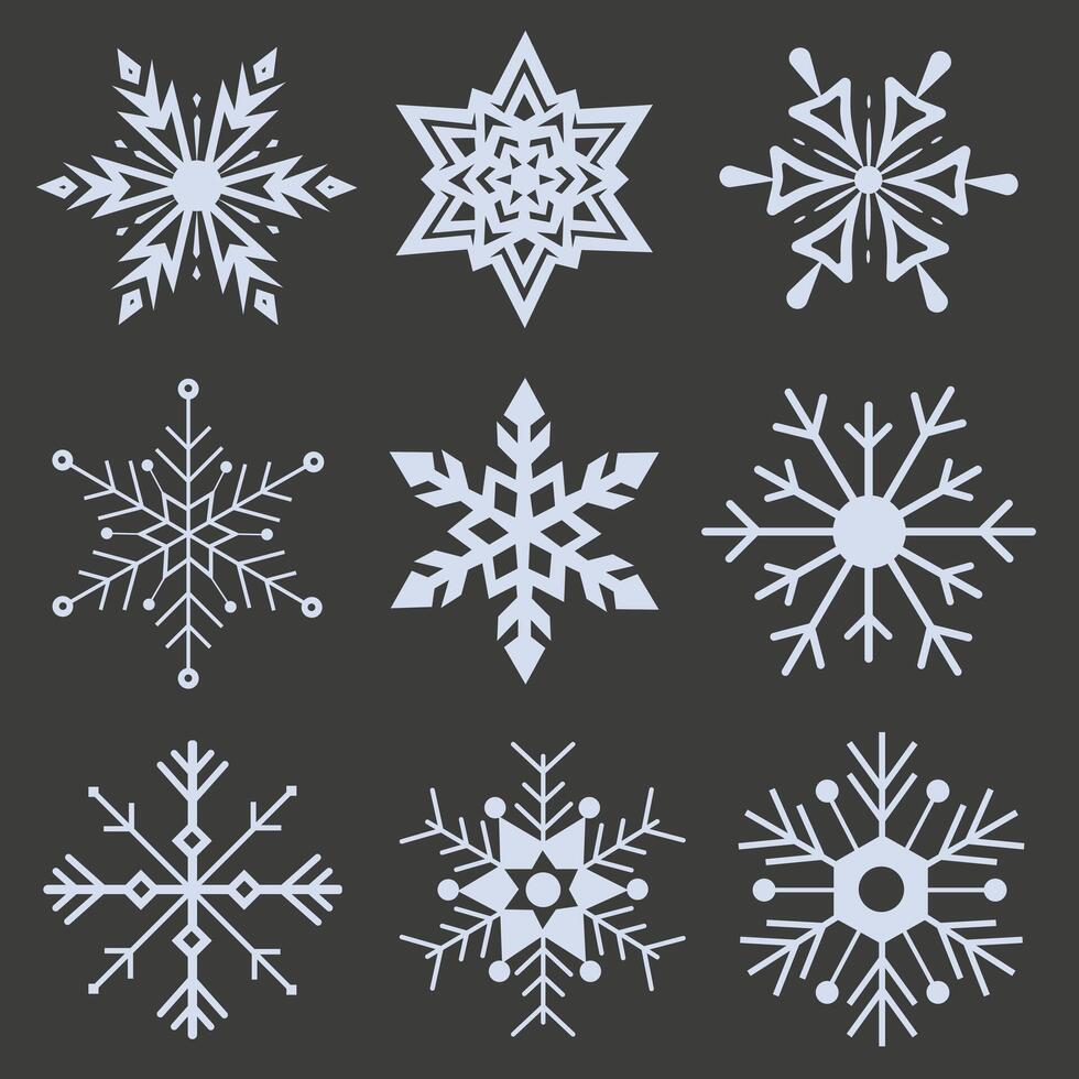 Snowflakes isolated on white background. A good element for Christmas banners, cards. Set of organic and geometric snowflakes. vector