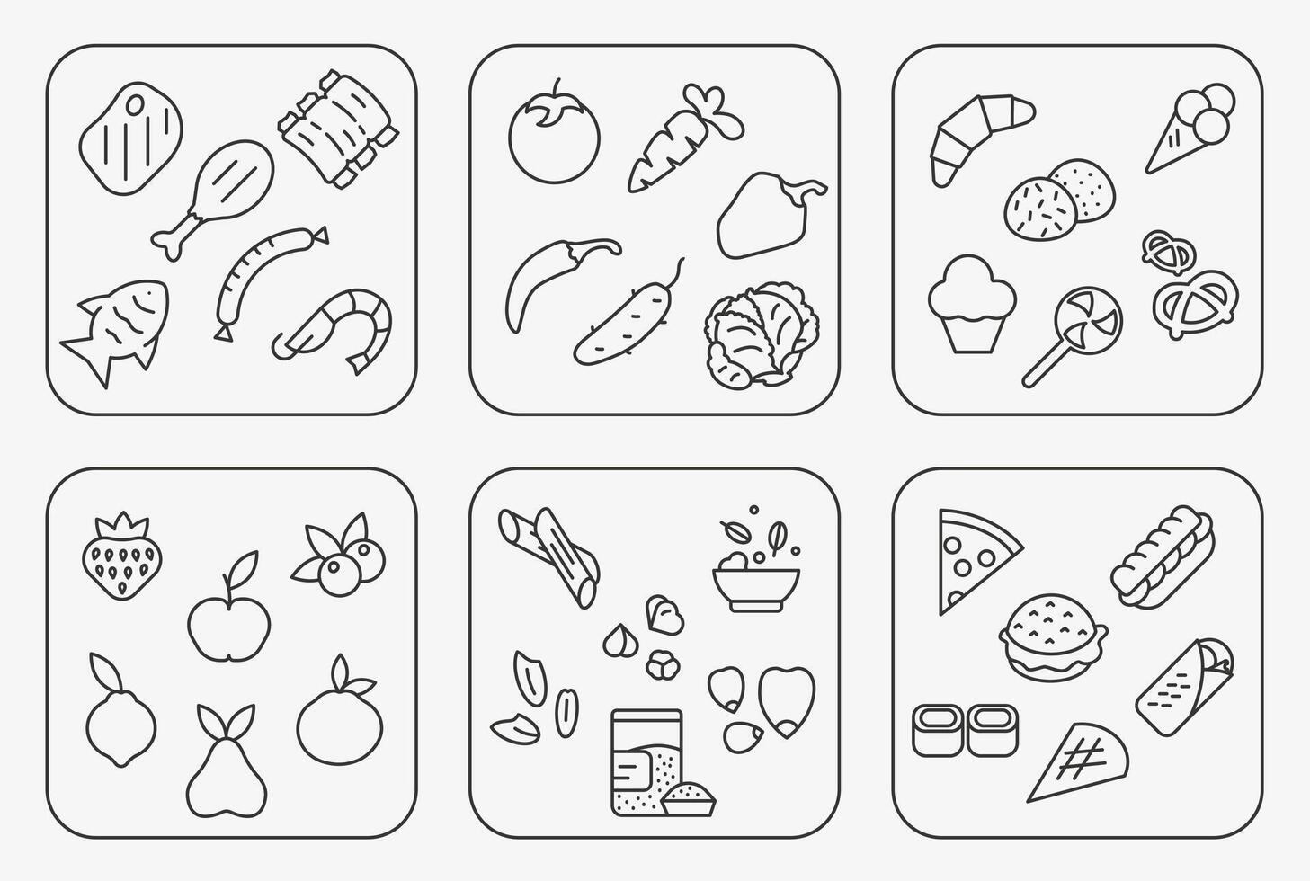 Market thin line icons. Supermarket symbols. Everything in the store and supermarket. vector