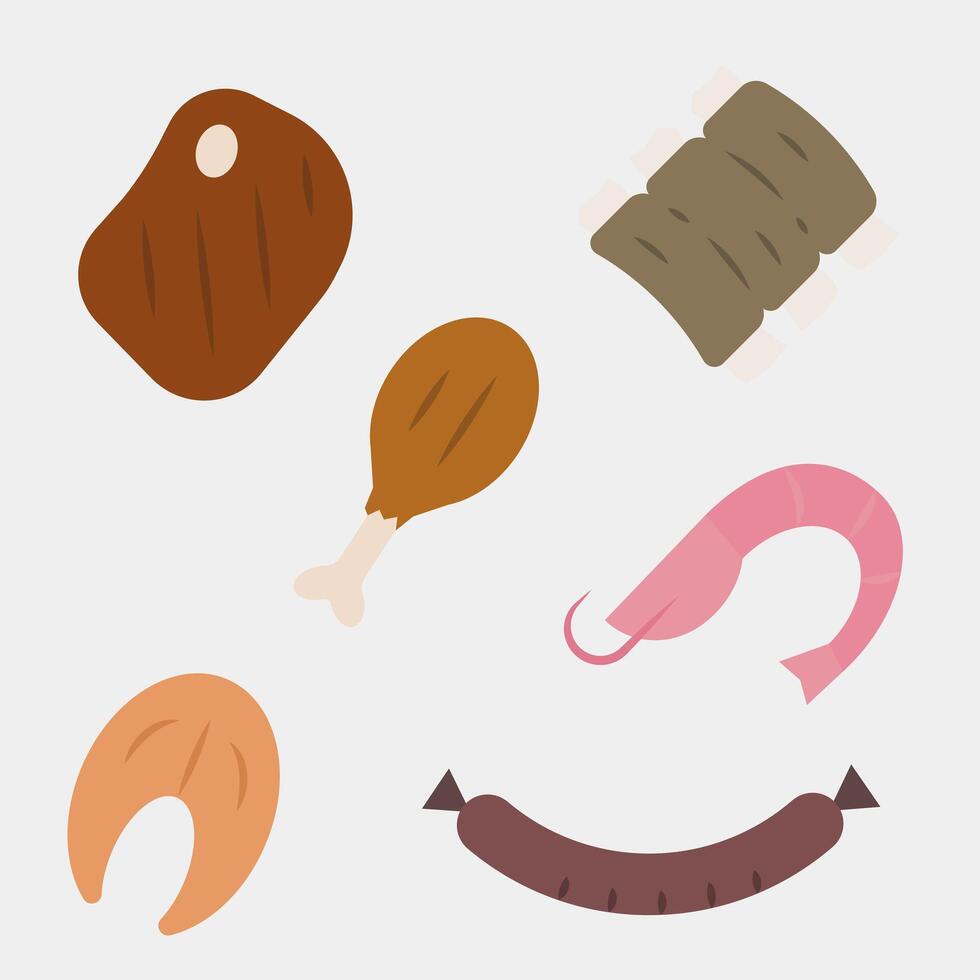 Meat for every taste. Different meat. Meat color icons. Set of different meat. vector