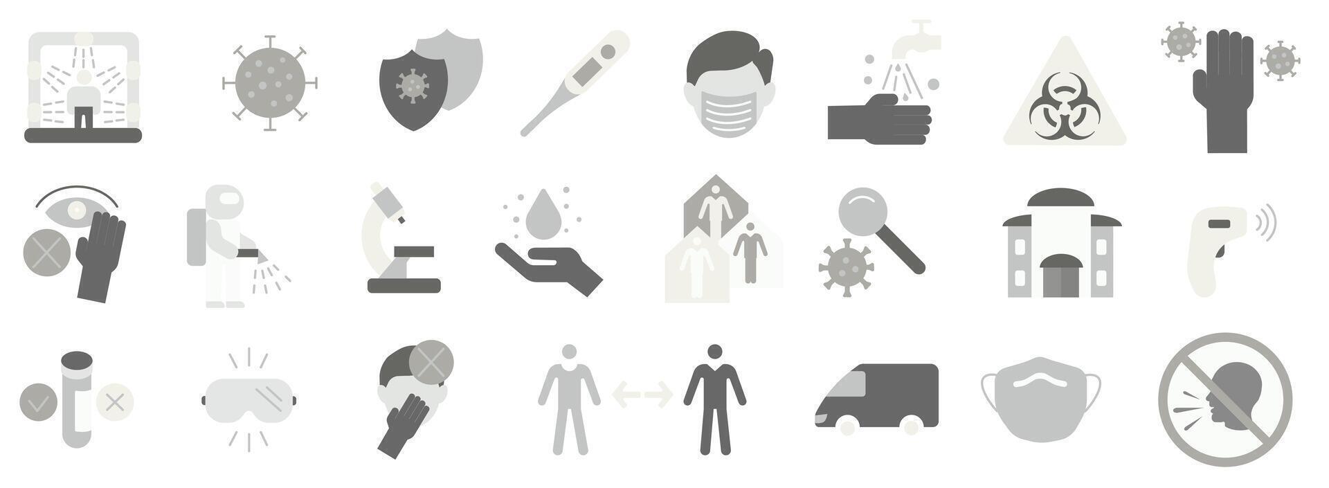 Colored icons related to the virus and its treatment. Preventing the spread of the virus. Virus and its treatment. vector