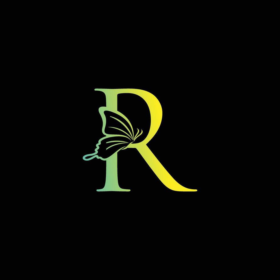 R butterfly Logo Design illustration template, R butterfly logo vector