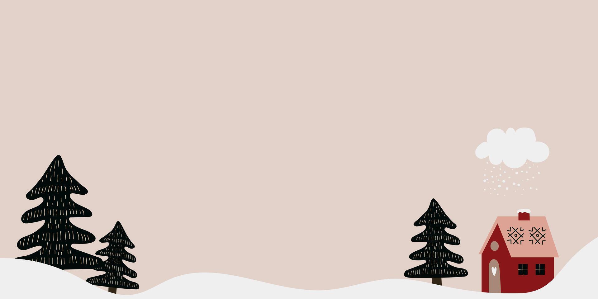 Winter background with hand drawn cute Christmas elements. Horizontal banner with place for text. Merry Christmas and New Year. vector