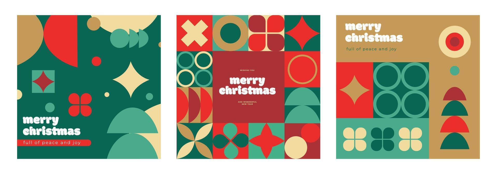 Christmas card in modern minimalist geometric style. Set of holiday cards. Applicable to greeting card, poster, flyer, web banner, etc. vector