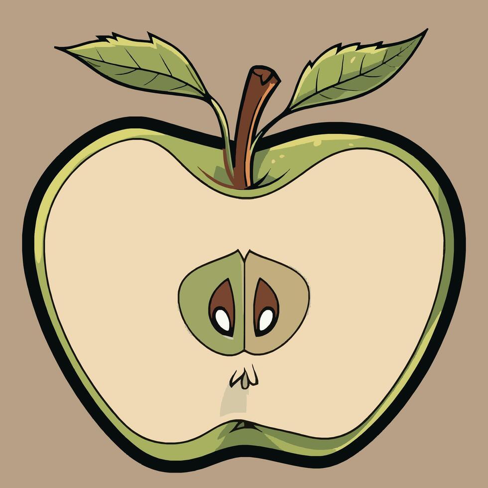 An apple with a green face and eyes vector