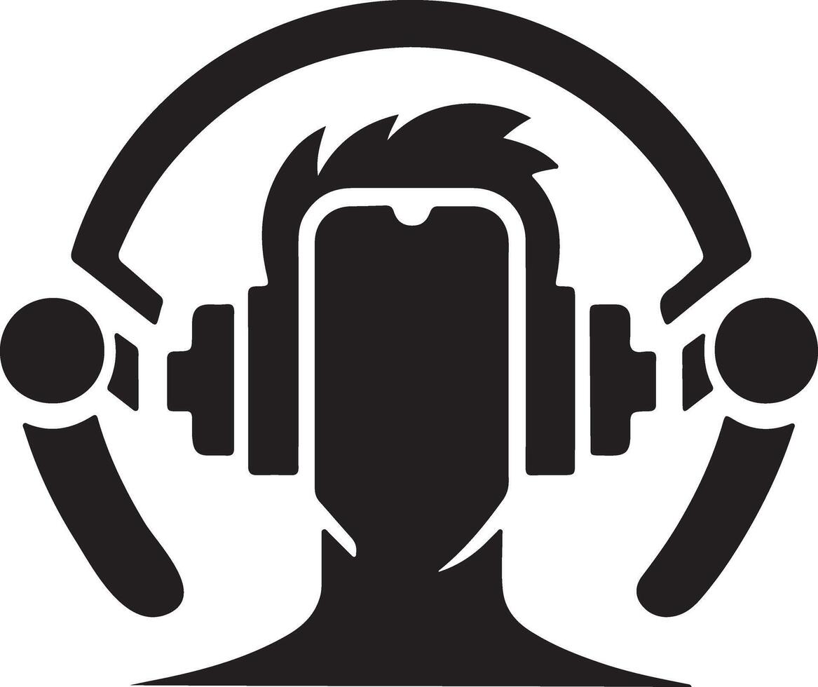 Headphone icon with a man's head and headphones vector