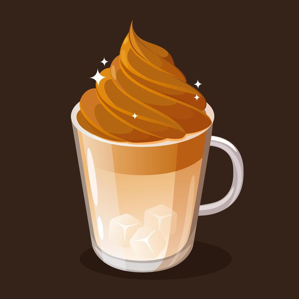 illustration with cup of yummy dalgona coffee vector