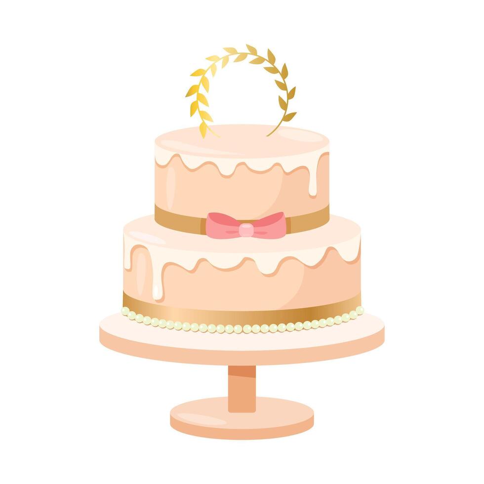 Beautiful cake with elegant decor and icing for birthdays, weddings, anniversaries, parties, and other celebrations isolated on a white background. vector