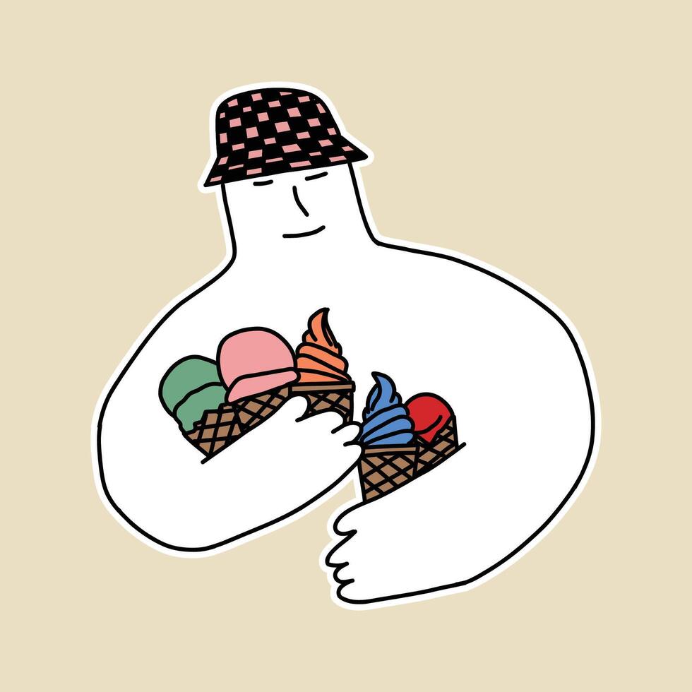 hand drawn cute people holding ice cream illustration vector