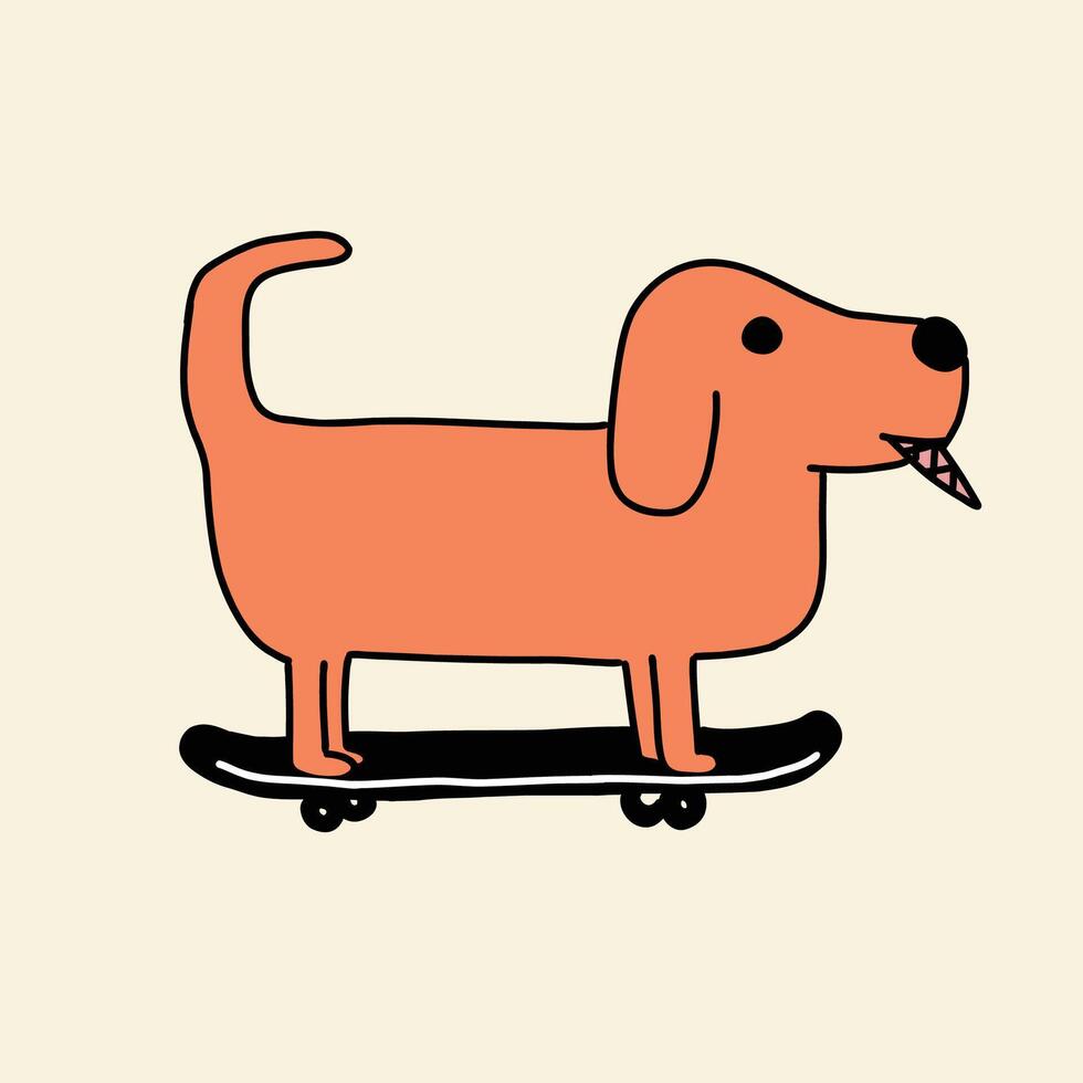 hand drawn cute dog riding skateboard illustration vector
