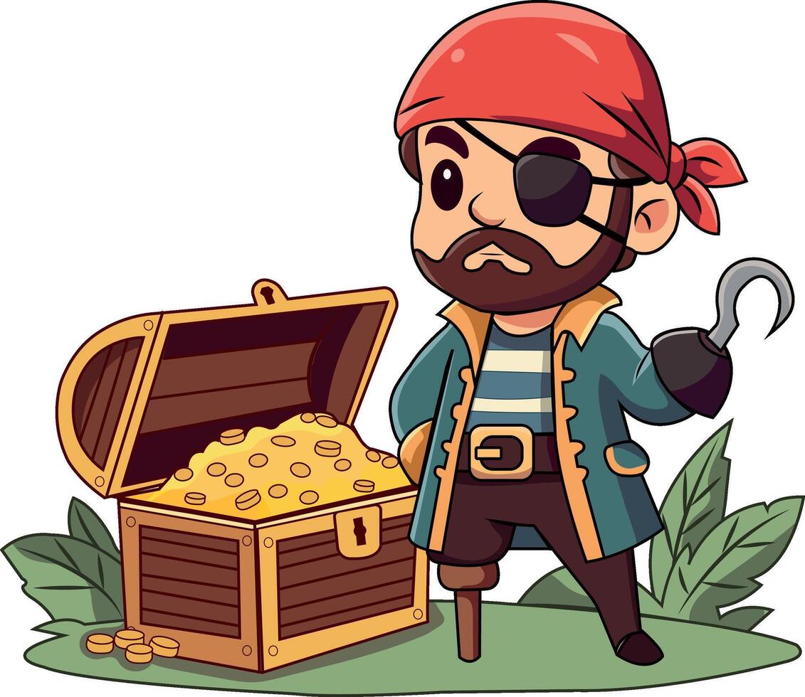 Cute Cartoon Pirate with Hook Hand vector