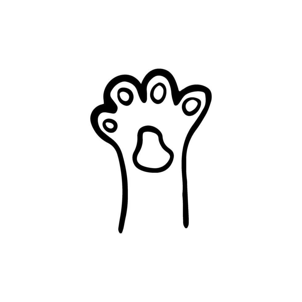 Freehand-drawn cat's paw. Sketch style Illustration of Pets, cats. For Pet shops, logo, postcards. Funny Crooked doodle icon. vector