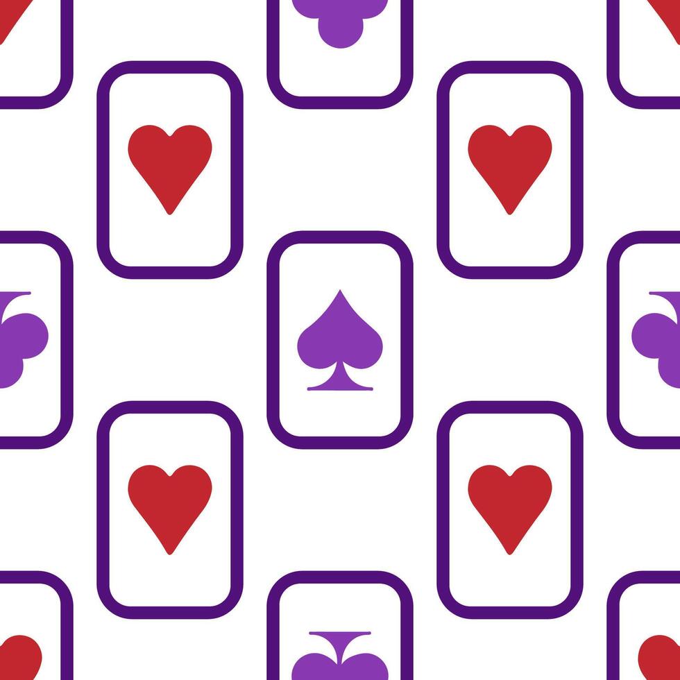 Purple falling playing cards seamless pattern. Poker and Wonderland. vector
