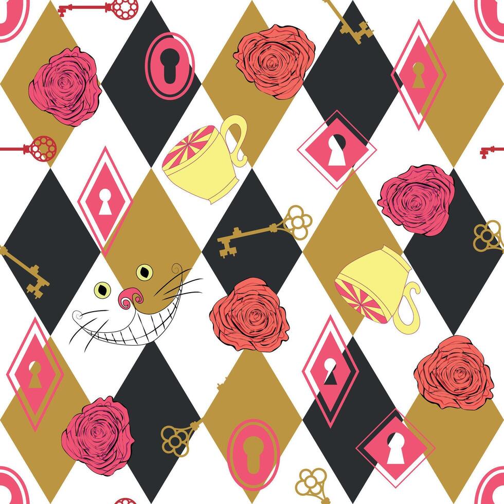 Alice in Wonderland seamless pattern vector
