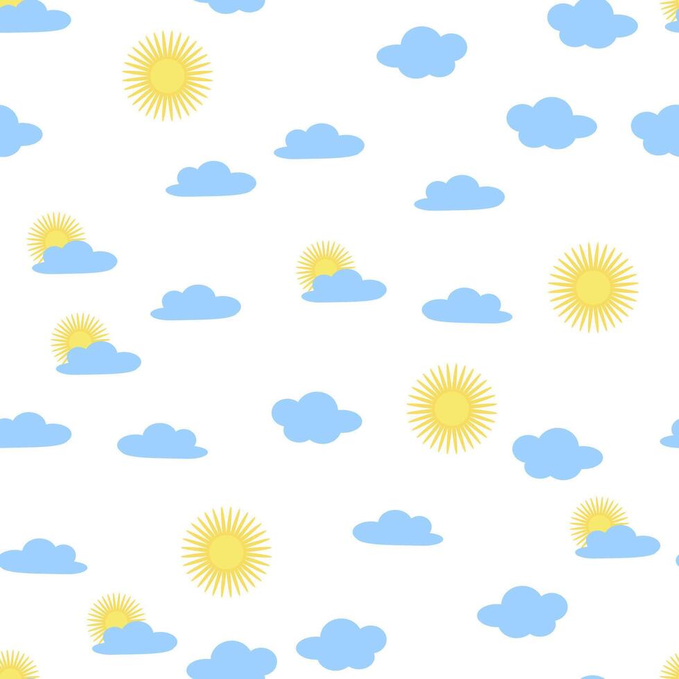 Bright sun and clouds seamless pattern, sky, childrens fashio vector