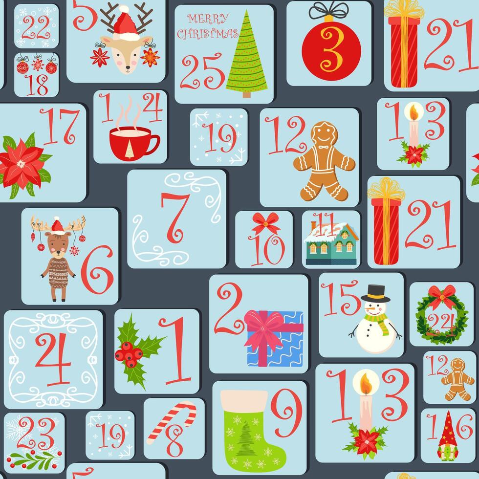 Christmas advent calendar seamless pattern with geometric seamless patterns vector