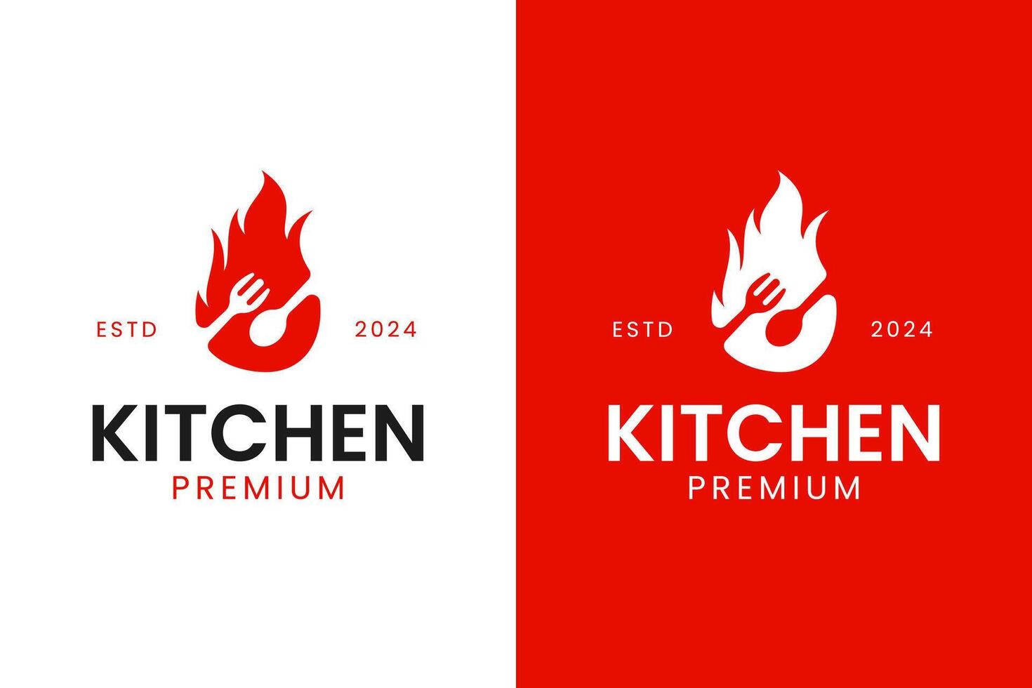 Fork and spoon with fire logo design for food concept template illustration vector