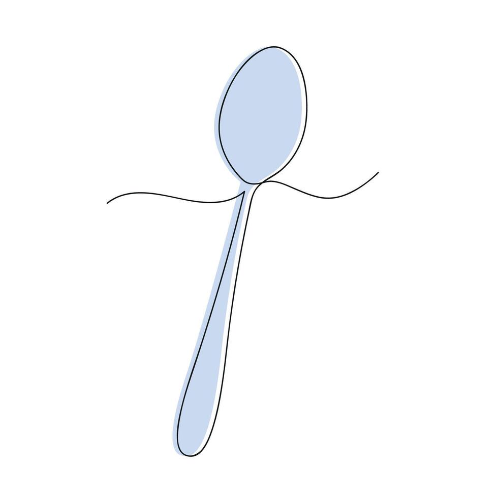 Spoon in one continuous line in color. One line drawing, minimalism. vector