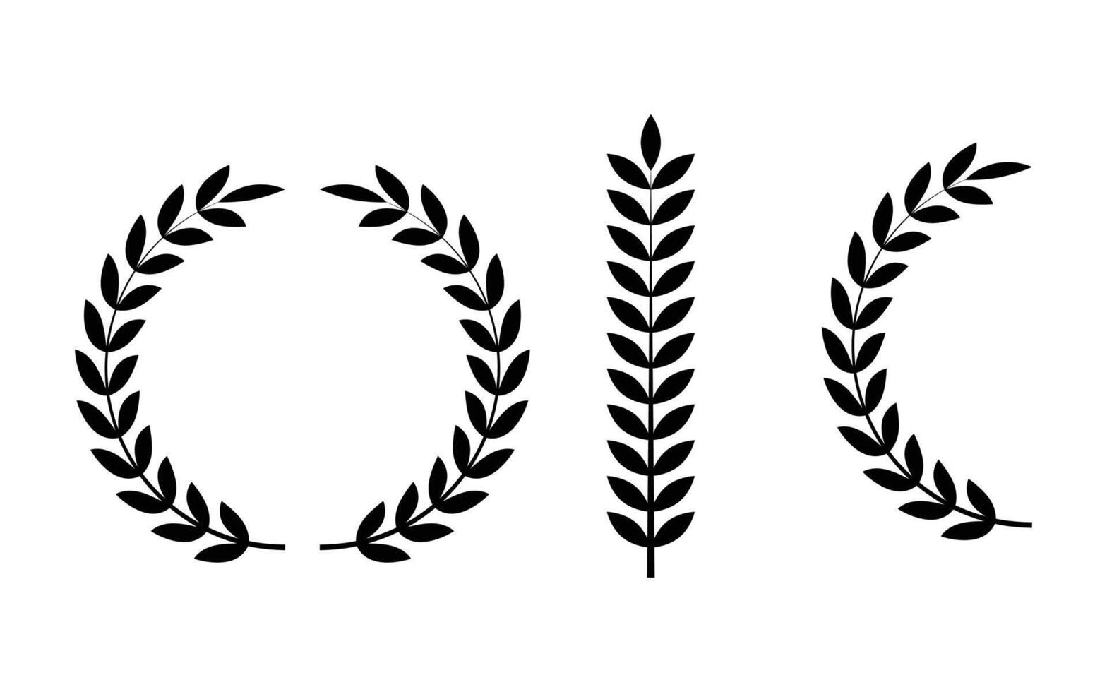 Laurel wreaths set . Foliate laurels branches set. Black circular laurel wreath collection illustration. White background. vector