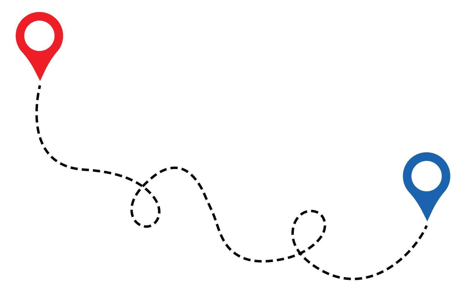 Route icon between two points with dotted path and location pin. GPS navigation line route mark sign symbol. vector